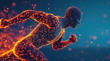 Dynamic Particle-Infused Figure Representing Speed and Energy