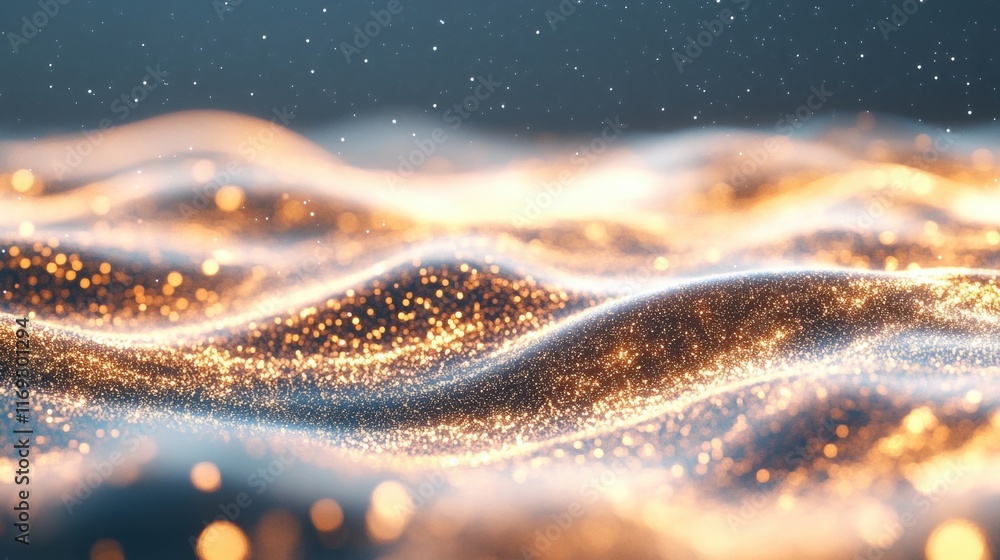 Poster flowing waves of golden hues ripple gently, creating an enchanting visual experience enhanced by del