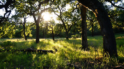Fototapeta premium A forest with trees and grass in the foreground. generated using AI