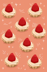 Beautiful strawberry cream pie pattern on pink