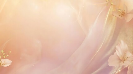 Fototapeta premium Delicate Peach Fabric with Golden Flowers