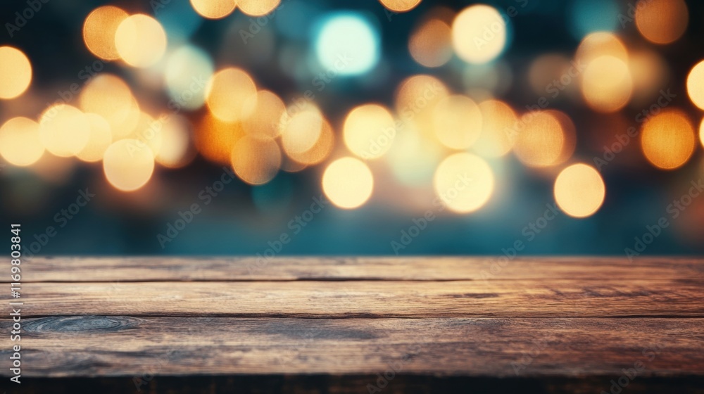 Poster a rustic wooden table stands in a softly lit space, creating a warm atmosphere accentuated by vibran