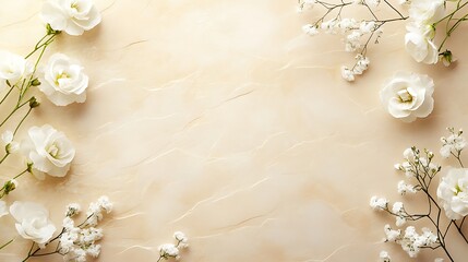 White Roses and Baby Breath Flowers on Beige Background