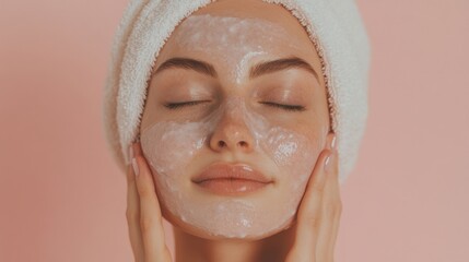 A woman enjoys her skincare routine while applying a face mask, creating a sense of relaxation and self-care in her bathroom