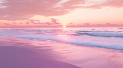 Pink Sunset Over Tranquil Ocean Waves at the Beach