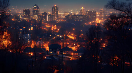 Obraz premium Twinkling City Lights: Night Long Exposure of Urban Glow