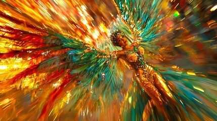 Vibrant Brazilian Carnival Dancer with Colorful Feathered Costume, Celebrating Festivity and Cultural Heritage