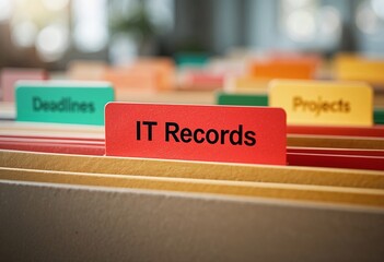 Organized IT records in a filing cabinet Color-coded folders for efficient data management