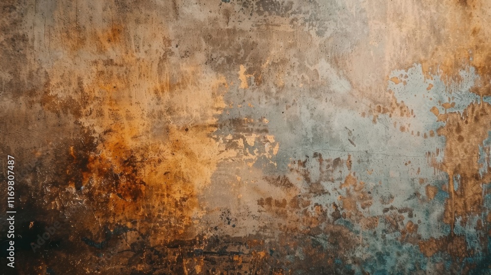 Poster the backdrop features a rustic textured surface with brown, orange, and blue tones creating an abstr