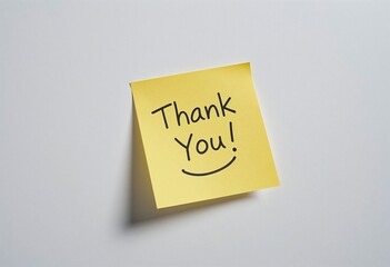 A cheerful thank you note on a yellow sticky note attached to a white surface A simple yet effective expression of gratitude