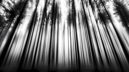 Obraz premium Whispering Pines Forest: Long Exposure of Tall Evergreens