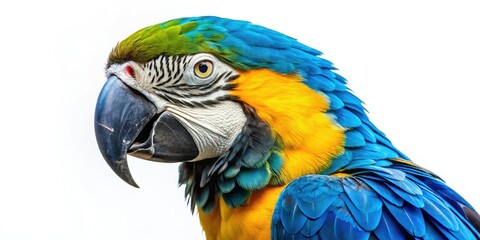 Obraz premium Blue and yellow macaw shines in vibrant tropical fashion photography; exotic plumage, stylish elegance.