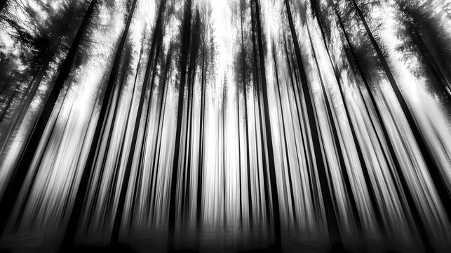 Whispering Pines Forest: Long Exposure of Tall Evergreens