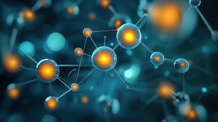 Chemical and substance synthetic concept. Microscopic interactions of synthetic chemical elements, showcasing their unique structures and behaviors.