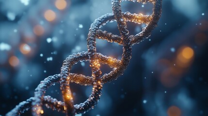 Stunning Close Up of DNA Strand with Luminous Elements