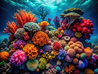 Bold colors and vibrant textures define this stunning abstract coral reef food photography.