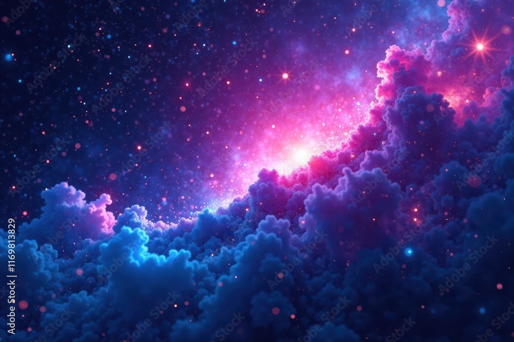 Wall mural vibrant aurora of crystal blue particles bursts from magenta nebula, galaxy, cosmos