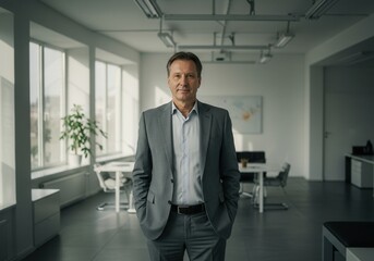 Confident businessman in modern office environment