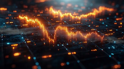 Colorful glowing wave of light that appears light lines and charts