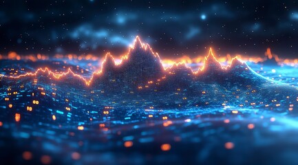 Colorful glowing wave of light that appears light lines and charts