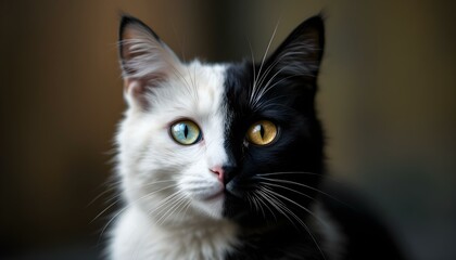 Stunning Portrait of a Bicolor Cat with Striking Heterochromia Iridis