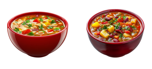 Colorful Soup Bowls on Transparent Background