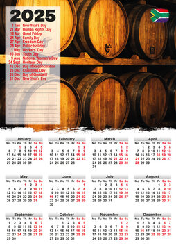 2025 Whiskey Barrel Wall Calendar - South African Public Holidays Highlighted