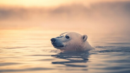 Fototapeta premium Polar Bear Swimming in Melting Arctic Waters