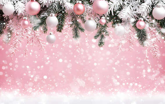 Elegant Christmas Tree Branches with Pink and White Ornaments