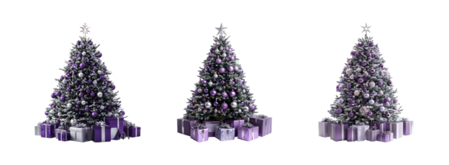 Elegant Christmas Trees with Purple Decorations