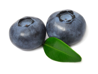Blueberry macro with leaves isolated on white background