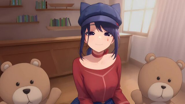 Cute anime girl in a cap, animated anime wallpaper for pc