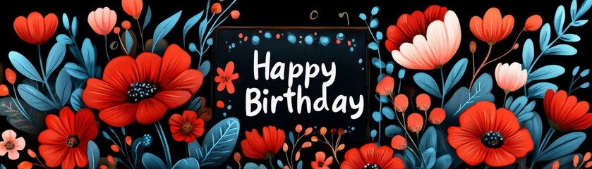 Vibrant Floral Birthday Greeting with Red and White Flowers