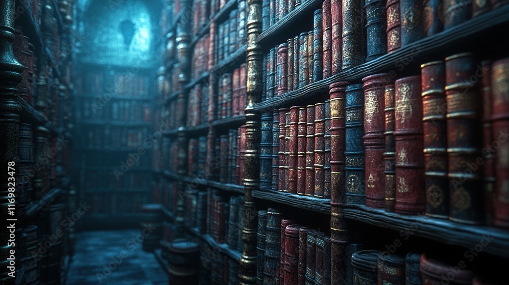 Aufkleber exploring ancient knowledge a journey through an enchanted library fantasy realm digital art mystica