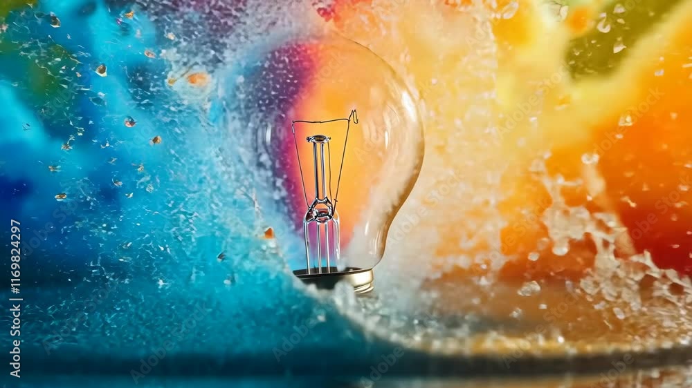 Aufkleber colorful water splashes surround a light bulb creating a vibrant and dynamic visual effect