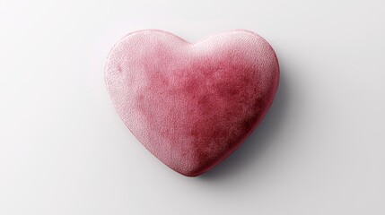 Fototapeta premium Modern heart-shaped pillow in pastel pink, velvety fabric with realistic details, isolated on a bright white background for visual clarity