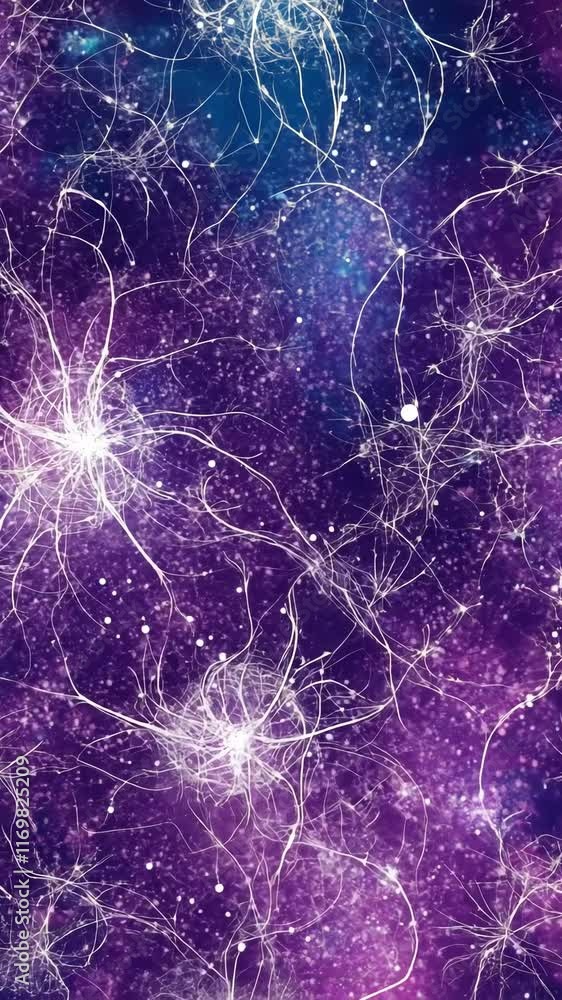 Poster neurons connected in a colorful cosmic background representing the human brain's neural network