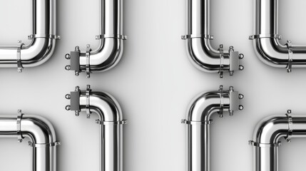 Fototapeta premium Neatly arranged steel pipes close-up, seamless metallic finish, isolated on pure white, construction essentials, modern industrial aesthetic