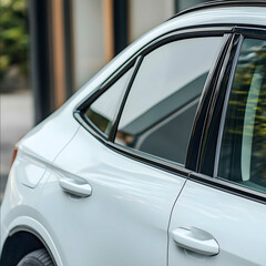 closeup of a white car side window front view