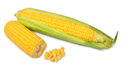 Fresh corn cob isolated on white background