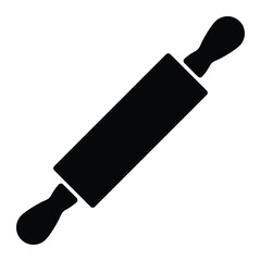 Rolling pin vector icon. Baking tool symbol for kitchen, cooking, and pastry design. Black silhouette isolated on white background.