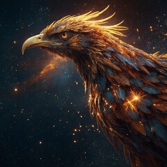 A phoenix transforming into a burst of stars.