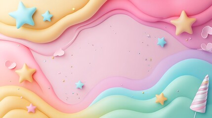 Pastel Waves Background With Stars and Candy