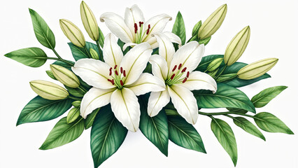 Elegant Watercolor Oriental Lilies: Perfect for Luxury Branding, Wedding Stationery, and Botanical Art Prints