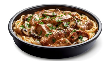 Fototapeta premium Gourmet Beef Stroganoff: An Indulgent Dish with Creamy Texture and Rich Flavors