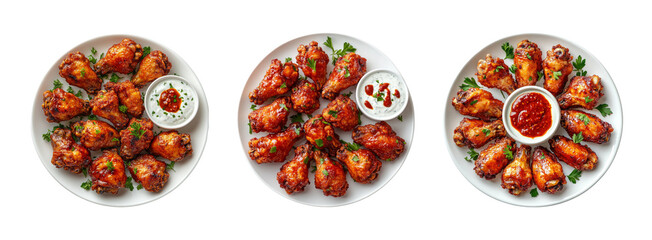 Delicious Fried Chicken Wings on a Plate with Transparent Background