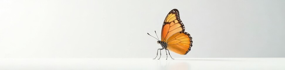 Obraz premium Vibrant colors of an isolated butterfly perched on pure white surface , butterflies, wing, flower