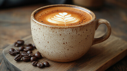 cup of coffee latte on wood table