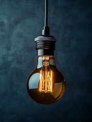 Vintage Style Light Bulb with Warm Glow on Dark Background
