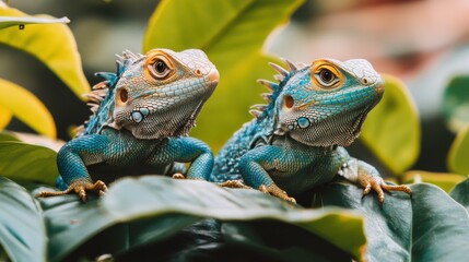 Obraz premium Colorful Reptiles Among Lush Jungle Foliage